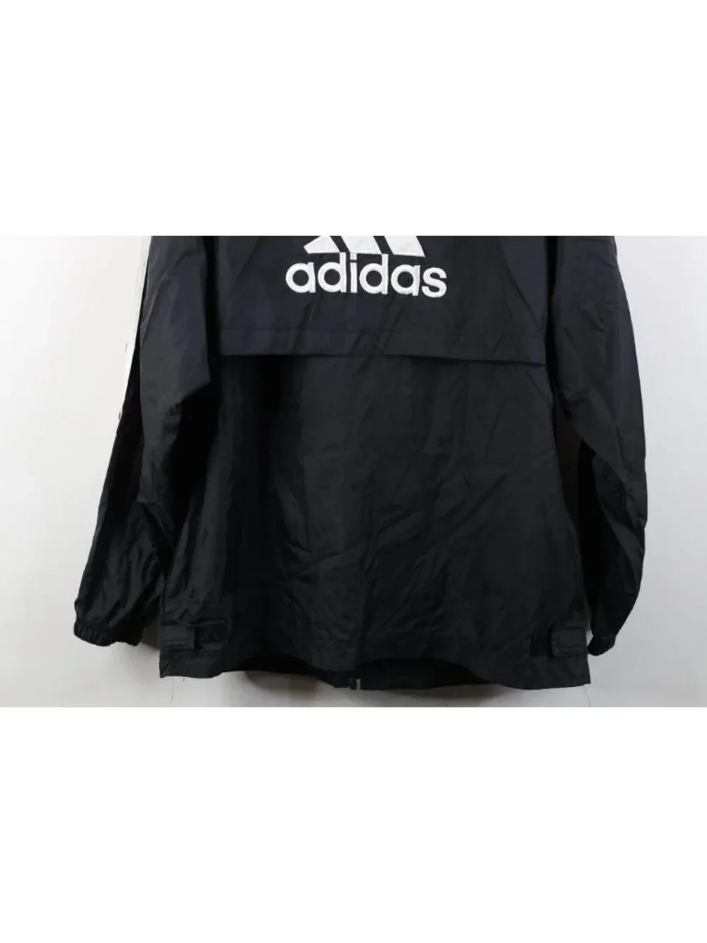 Vtg 90s Adidas Mens Medium Spell Out Hooded Full Zip Windbreaker Jacket Black